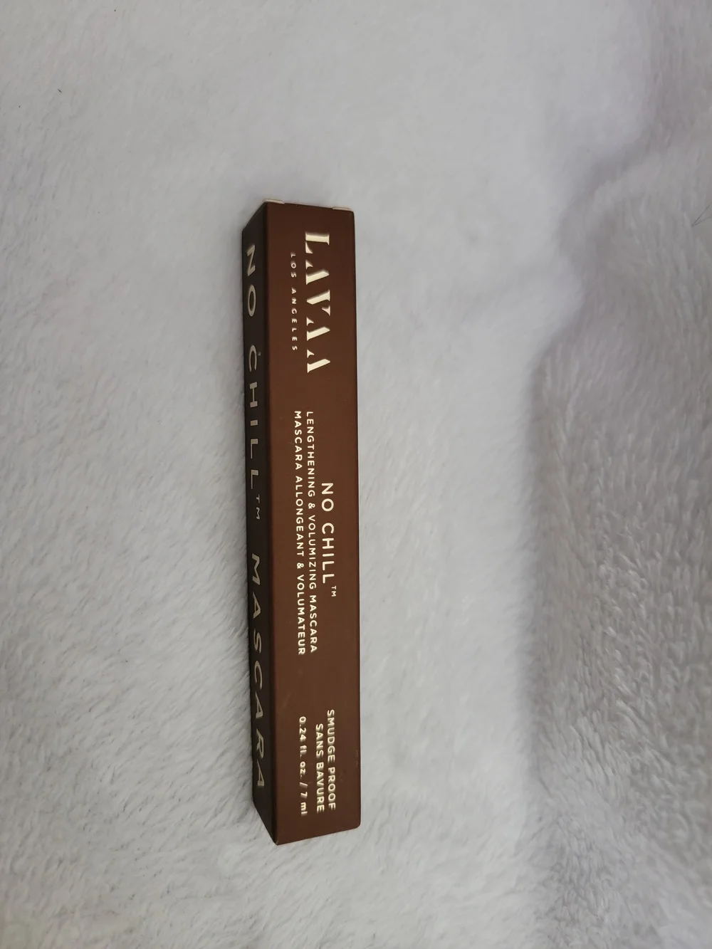 No Chill Mascara Box — Brown with Gold Text